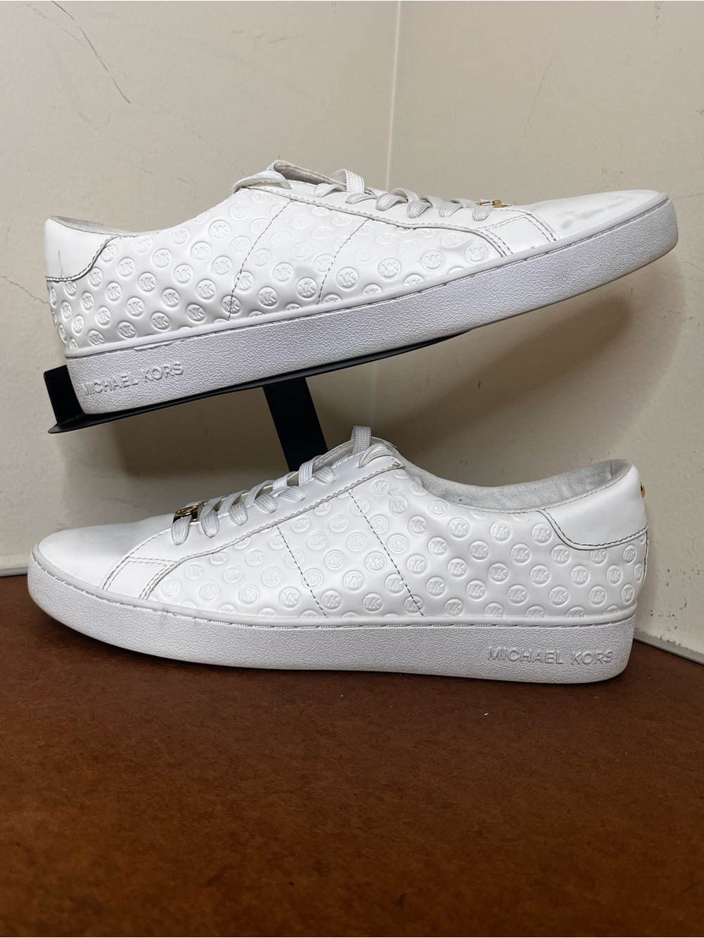 Michael Kors Keaton Women’s Logo-Embossed White Leather Sneakers